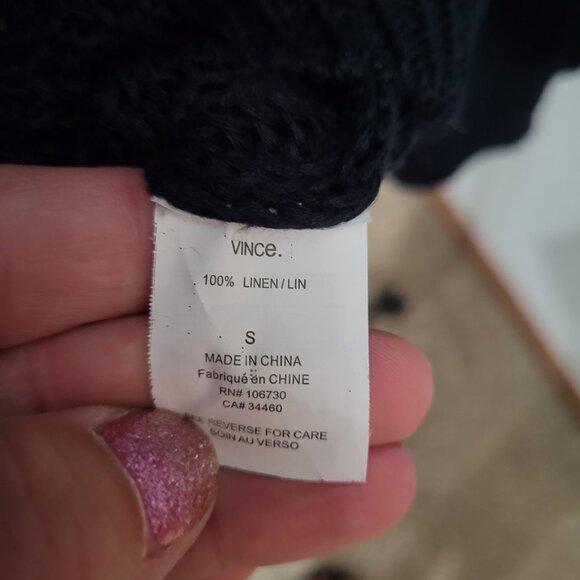 VINCE 100% Linen Cardigan sweater navy blue open knit size small - Picture 2 of 7